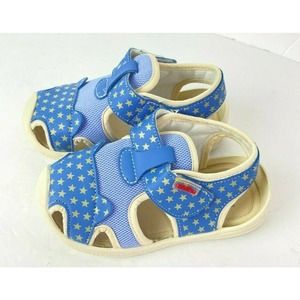 Toddler Size 8.5 Microfiber Leather Rubber Sole Sandals Closed Toe Stars Blue